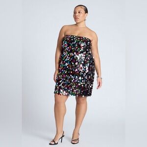 Eloquii Strapless Confetti Sequin Flare Skirt Mini Dress